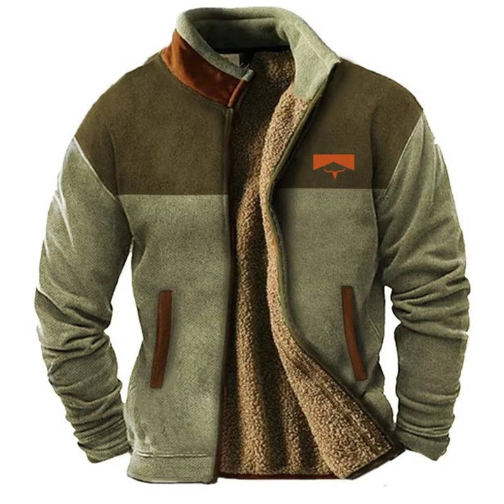 Fleece Jacket For Men With Western Aztec Pattern And Sherpa Lining