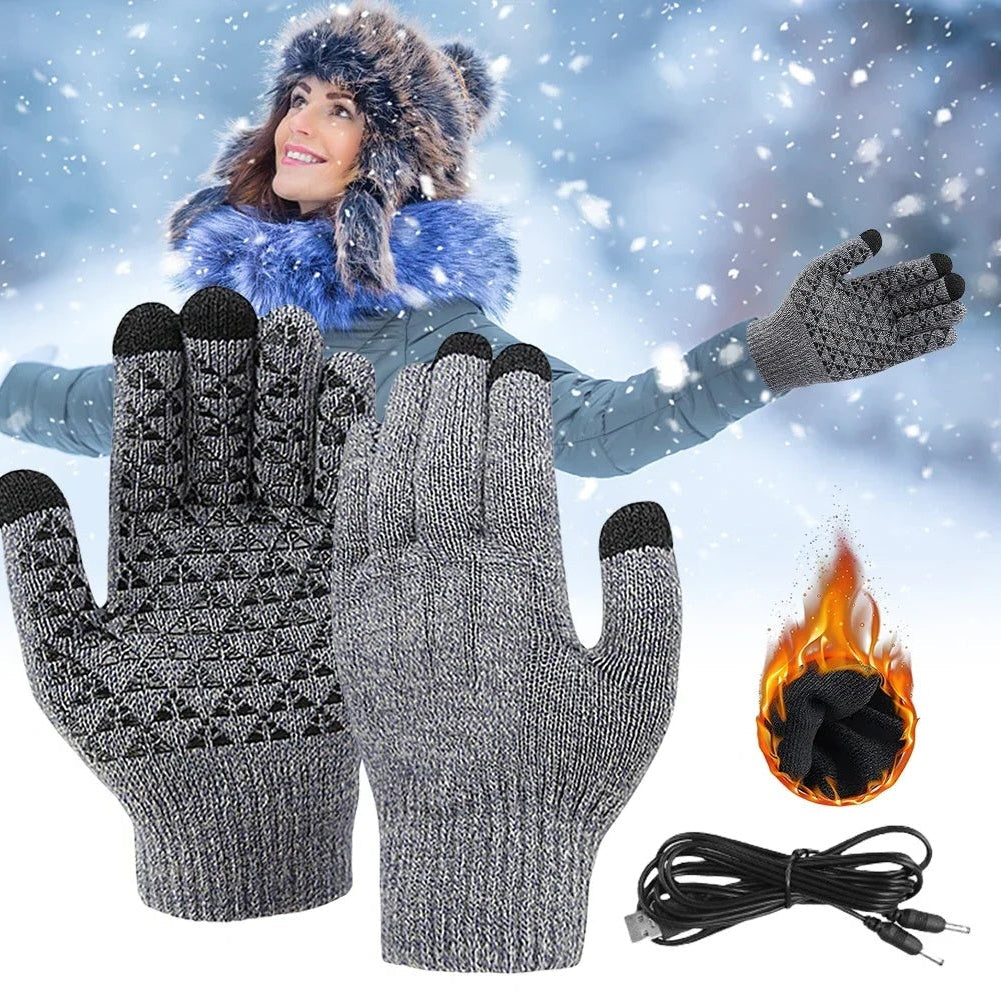 Heated Gloves with Three-Finger Touchscreen and Silicone Grip Pattern