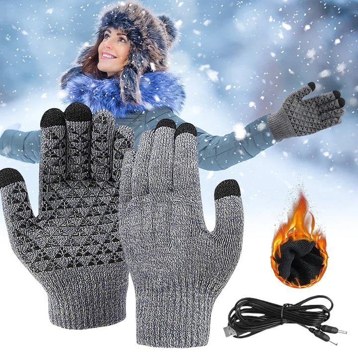 Heated Gloves with Three-Finger Touchscreen and Silicone Grip Pattern