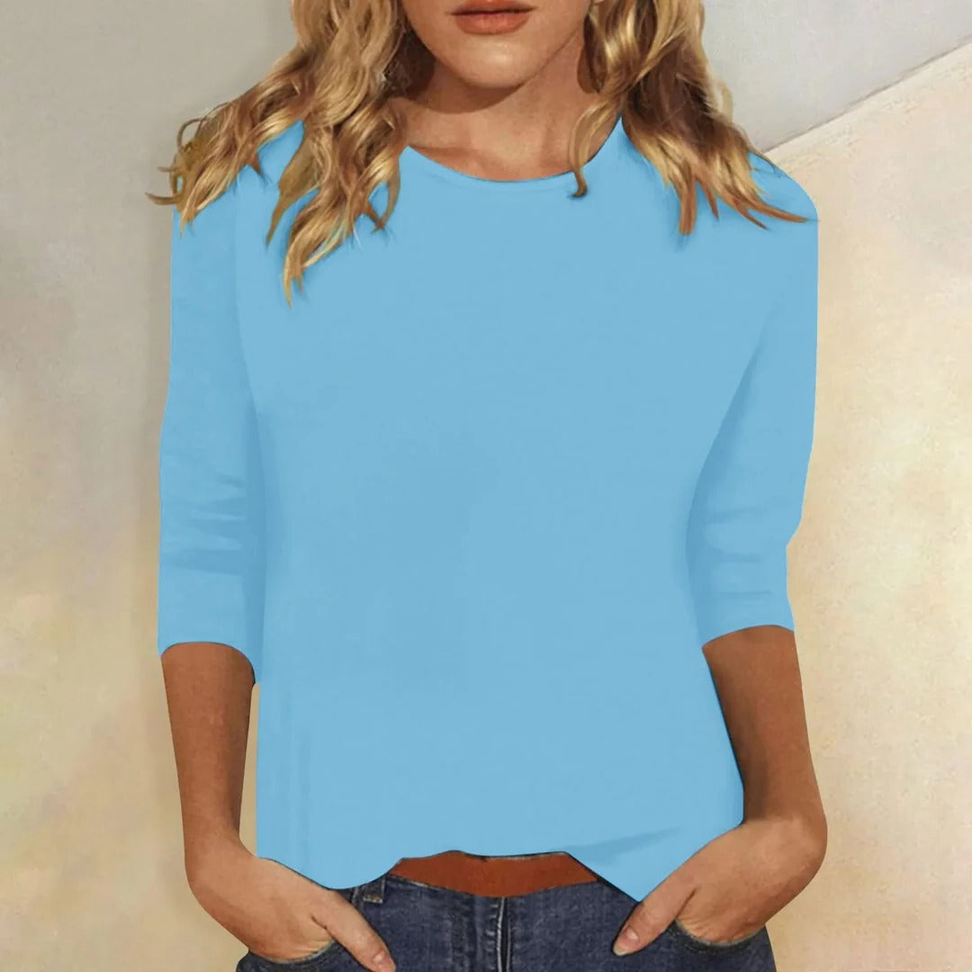 Long Sleeve Shirt with Round Neckline and Regular Fit in Nine Colors
