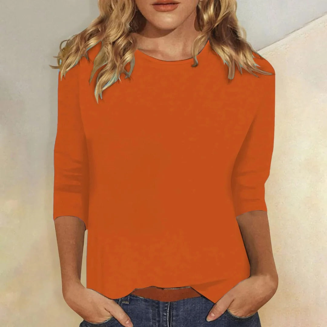 Long Sleeve Shirt with Round Neckline and Regular Fit in Nine Colors