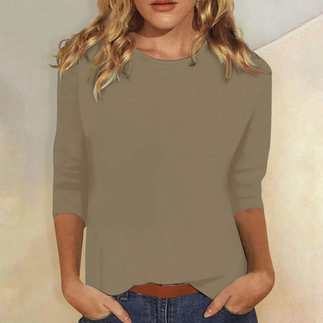 Long Sleeve Shirt with Round Neckline and Regular Fit in Nine Colors