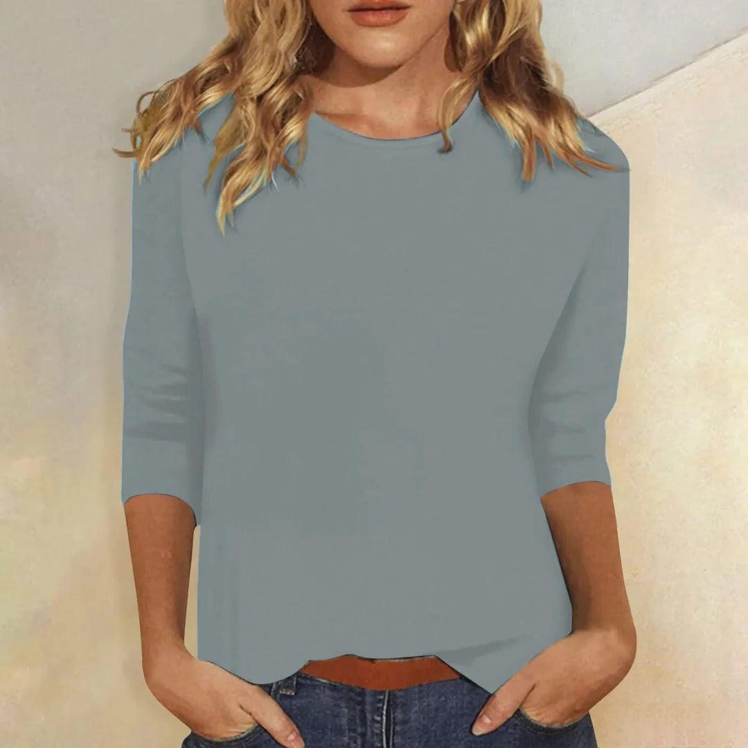 Long Sleeve Shirt with Round Neckline and Regular Fit in Nine Colors