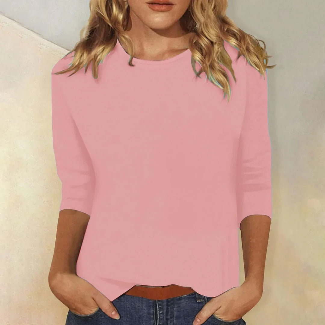 Long Sleeve Shirt with Round Neckline and Regular Fit in Nine Colors