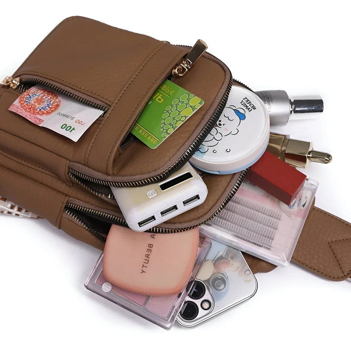 Crossbody Bag with Hidden Back Compartments, Adjustable Strap