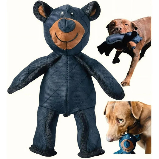 Bear Dog Toy with Squeaker and Reinforced Nylon Rubber, Machine Washable