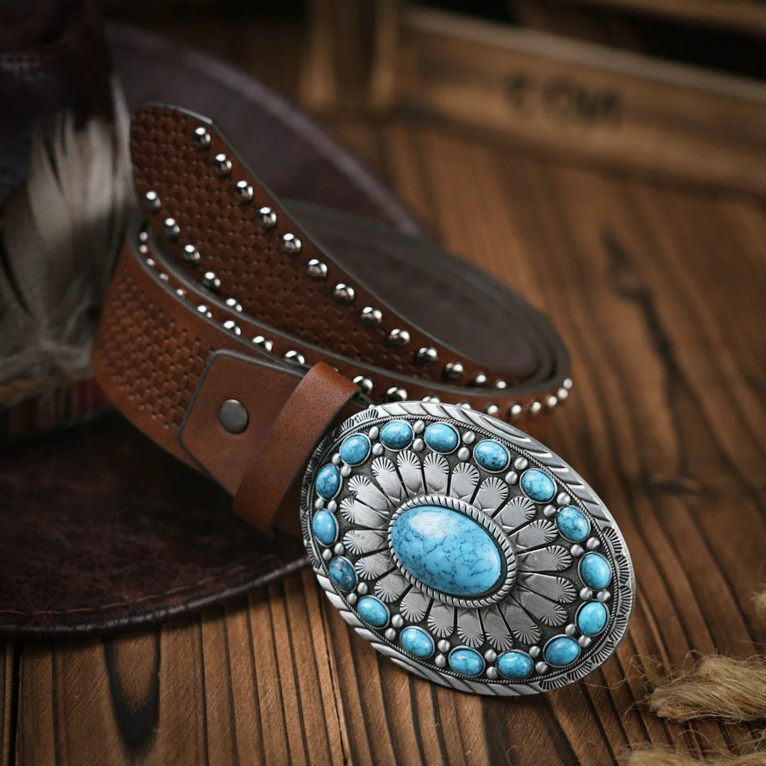 Western Style Belt with Locking Metal Buckle for Men