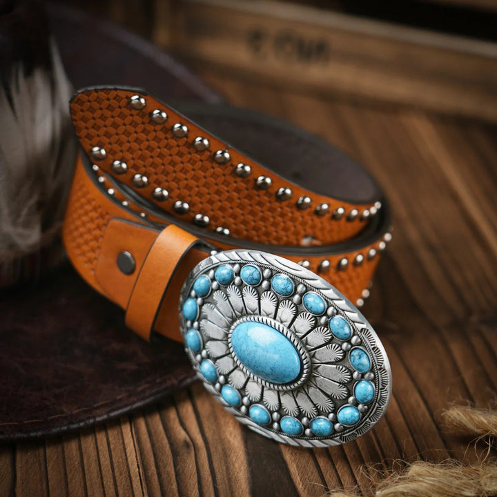 Western Style Belt with Locking Metal Buckle for Men