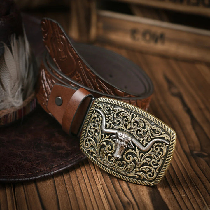 Western Style Belt with Locking Metal Buckle for Men