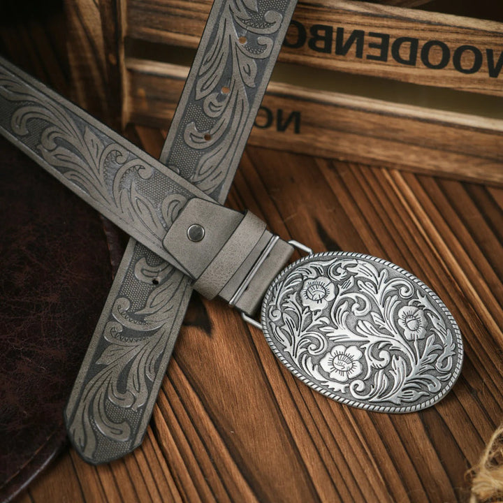 Western Style Belt with Locking Metal Buckle for Men