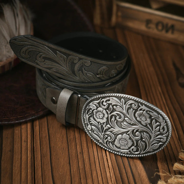 Western Style Belt with Locking Metal Buckle for Men
