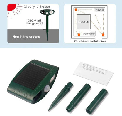 Motion Sensor Animal Repeller with Solar Charging and Ultrasonic Sound, 30ft Range