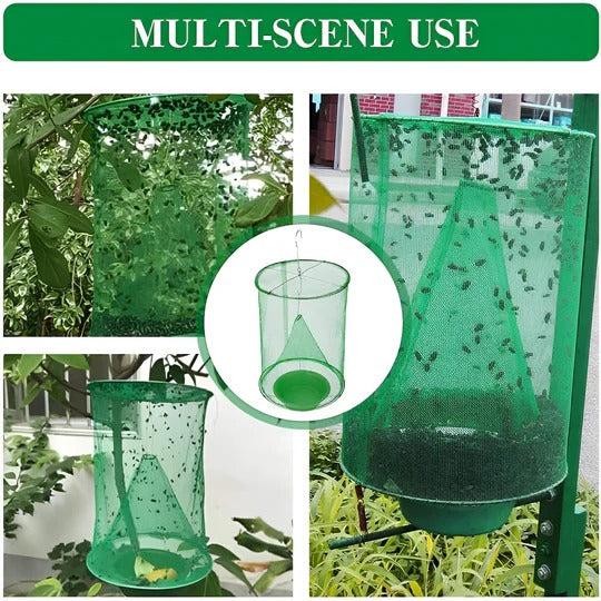 Hanging Fly Trap with Expandable Chamber and Bait Packets for Outdoor Yards