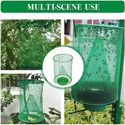 Hanging Fly Trap with Expandable Chamber and Bait Packets for Outdoor Yards