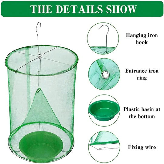 Hanging Fly Trap with Expandable Chamber and Bait Packets for Outdoor Yards