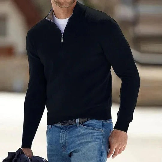 Men's Sweater with Full Front Zipper and Long Sleeves, Regular Fit