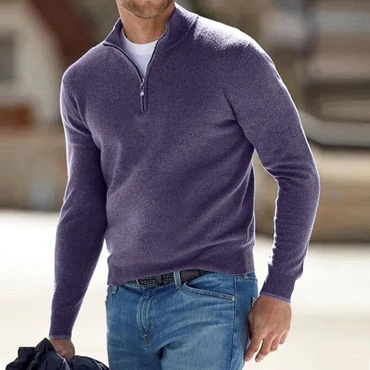 Men's Sweater with Full Front Zipper and Long Sleeves, Regular Fit