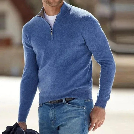 Men's Sweater with Full Front Zipper and Long Sleeves, Regular Fit