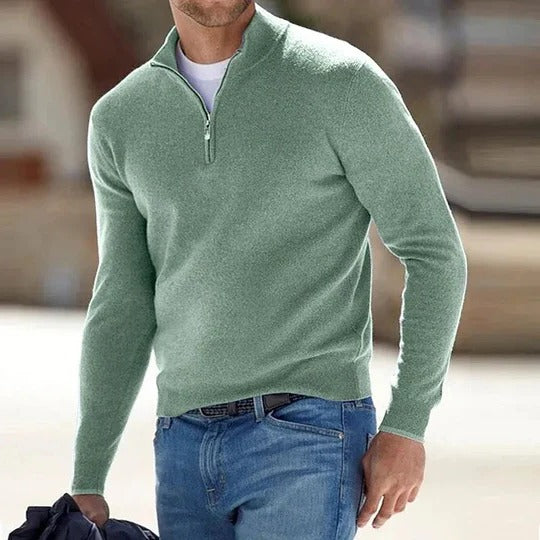 Men's Sweater with Full Front Zipper and Long Sleeves, Regular Fit