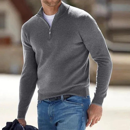 Men's Sweater with Full Front Zipper and Long Sleeves, Regular Fit