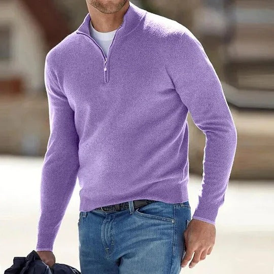 Men's Sweater with Full Front Zipper and Long Sleeves, Regular Fit