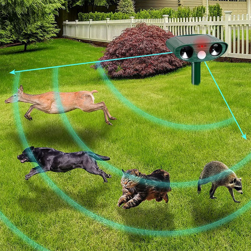 Motion Activated Solar Stake with 30ft Detection and Animal Deterrent Sound