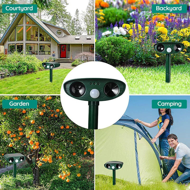 Motion Activated Solar Stake with 30ft Detection and Animal Deterrent Sound
