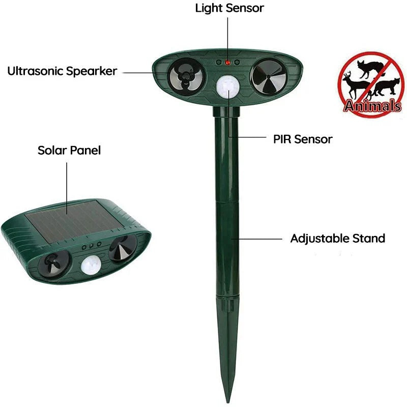 Motion Activated Solar Stake with 30ft Detection and Animal Deterrent Sound