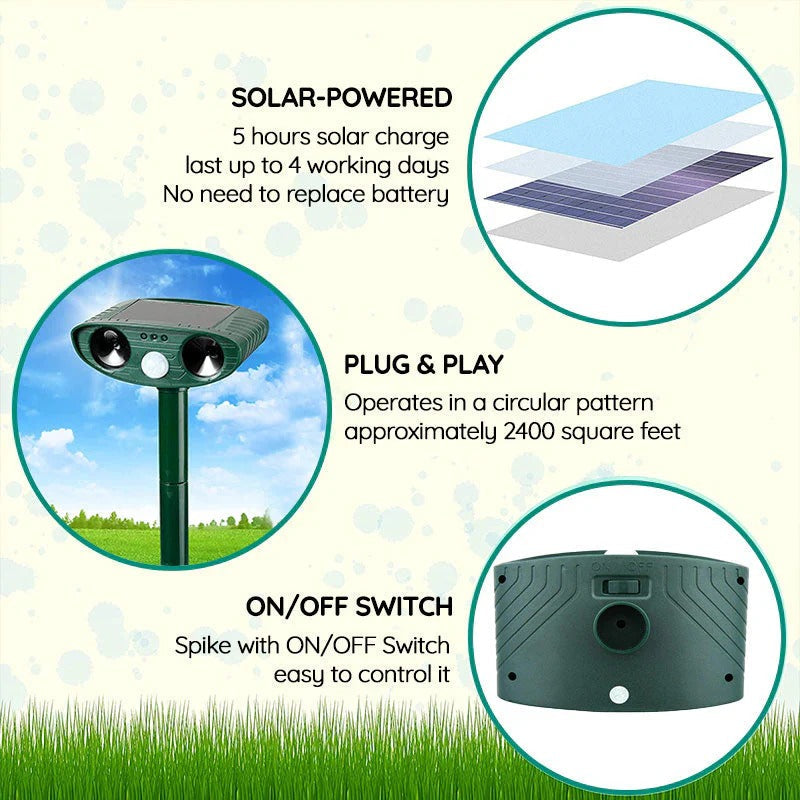 Motion Activated Solar Stake with 30ft Detection and Animal Deterrent Sound
