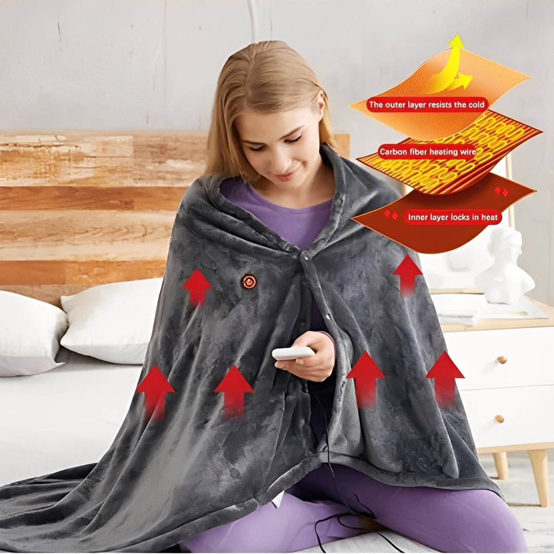Heated Shawl with Carbon Fiber Wires and Adjustable Temperature, Machine Washable