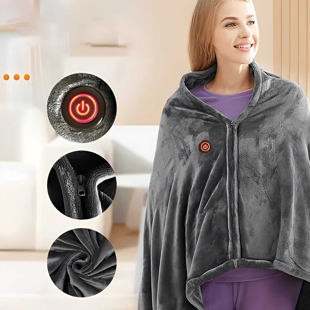 Heated Shawl with Carbon Fiber Wires and Adjustable Temperature, Machine Washable