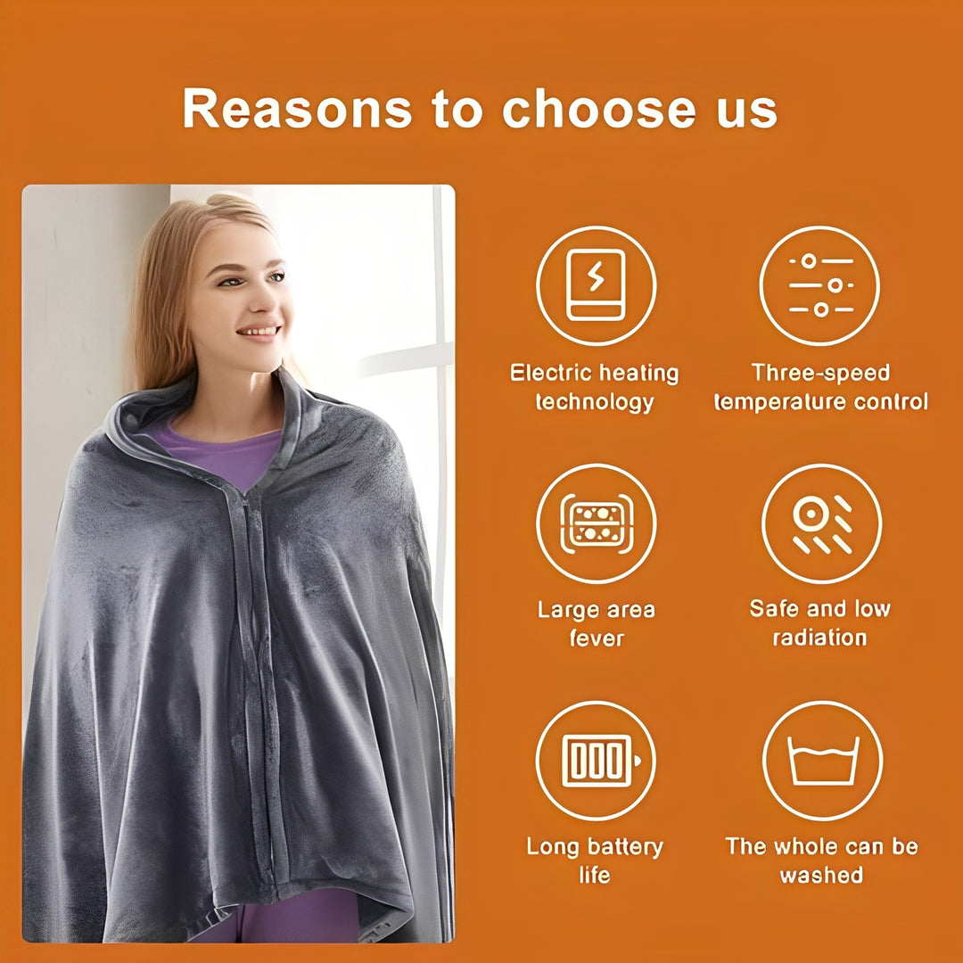 Heated Shawl with Carbon Fiber Wires and Adjustable Temperature, Machine Washable