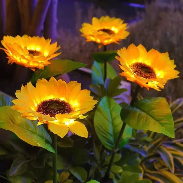Solar Sunflower Garden Light with Automatic Sensor and Fabric Petals