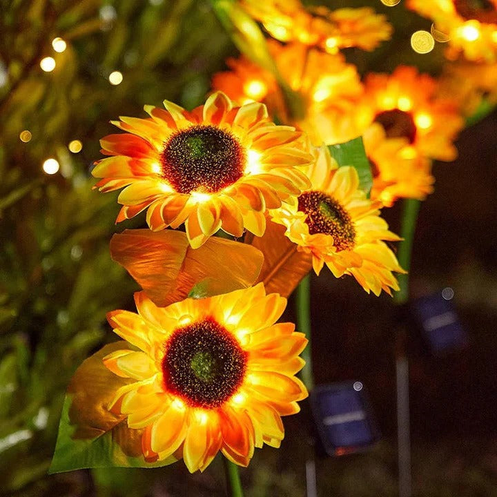 Solar Sunflower Garden Light with Automatic Sensor and Fabric Petals