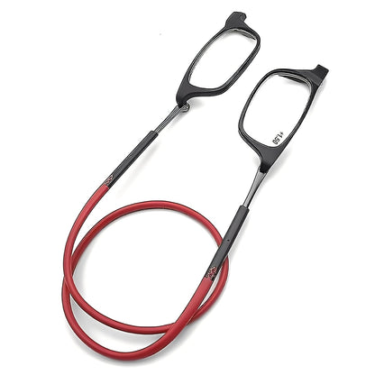 Neck Loop Reading Glasses with Magnetic Split Bridge and Anti-Slip Pads