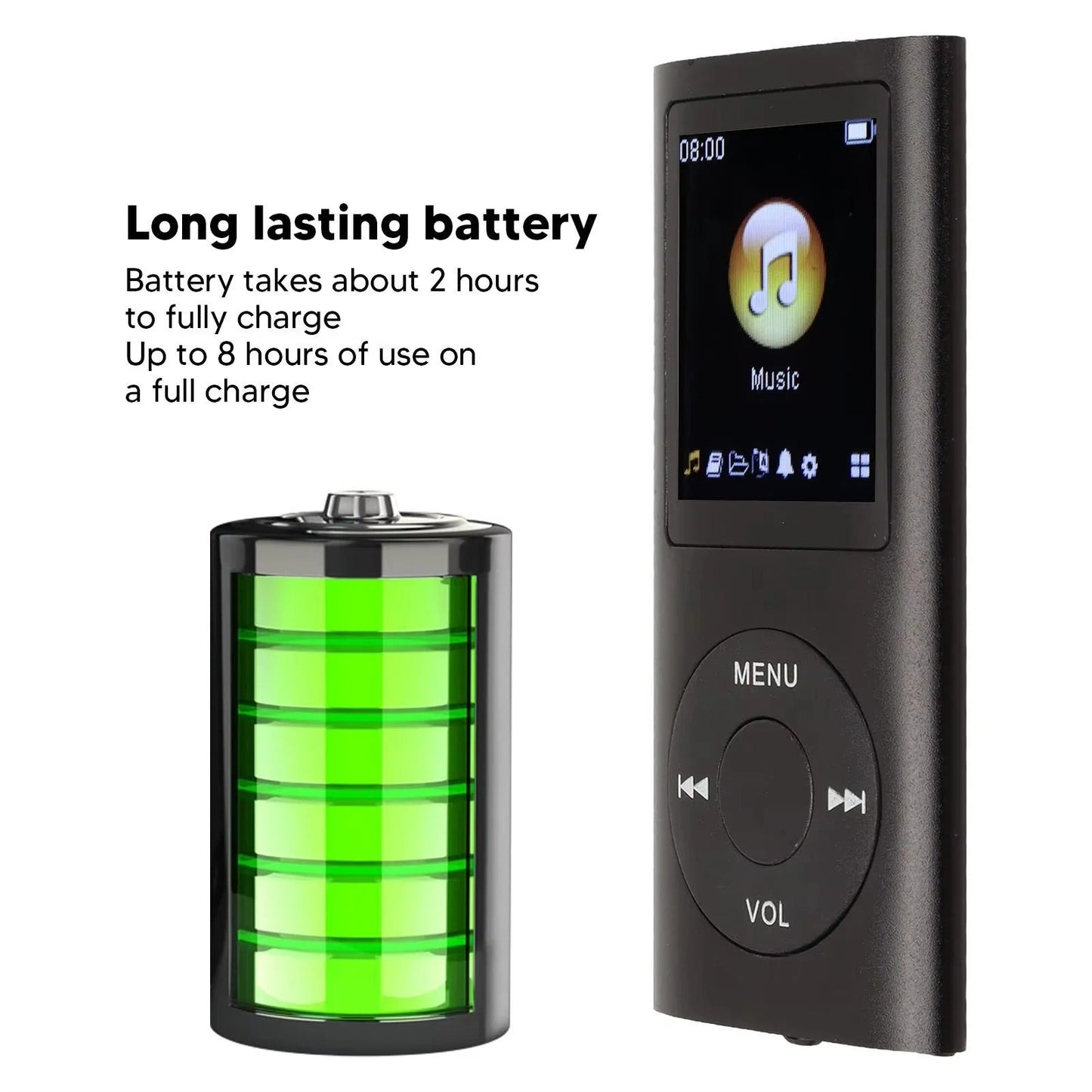 Portable MP3 Player with Lossless Audio and 1.8 Inch LCD Screen, Extended Battery Life