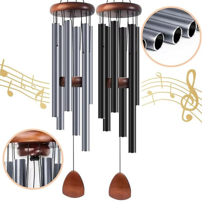 Aluminum Wind Chimes with Wooden Top and Weather-Resistant Tubes