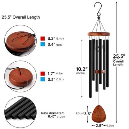 Aluminum Wind Chimes with Wooden Top and Weather-Resistant Tubes