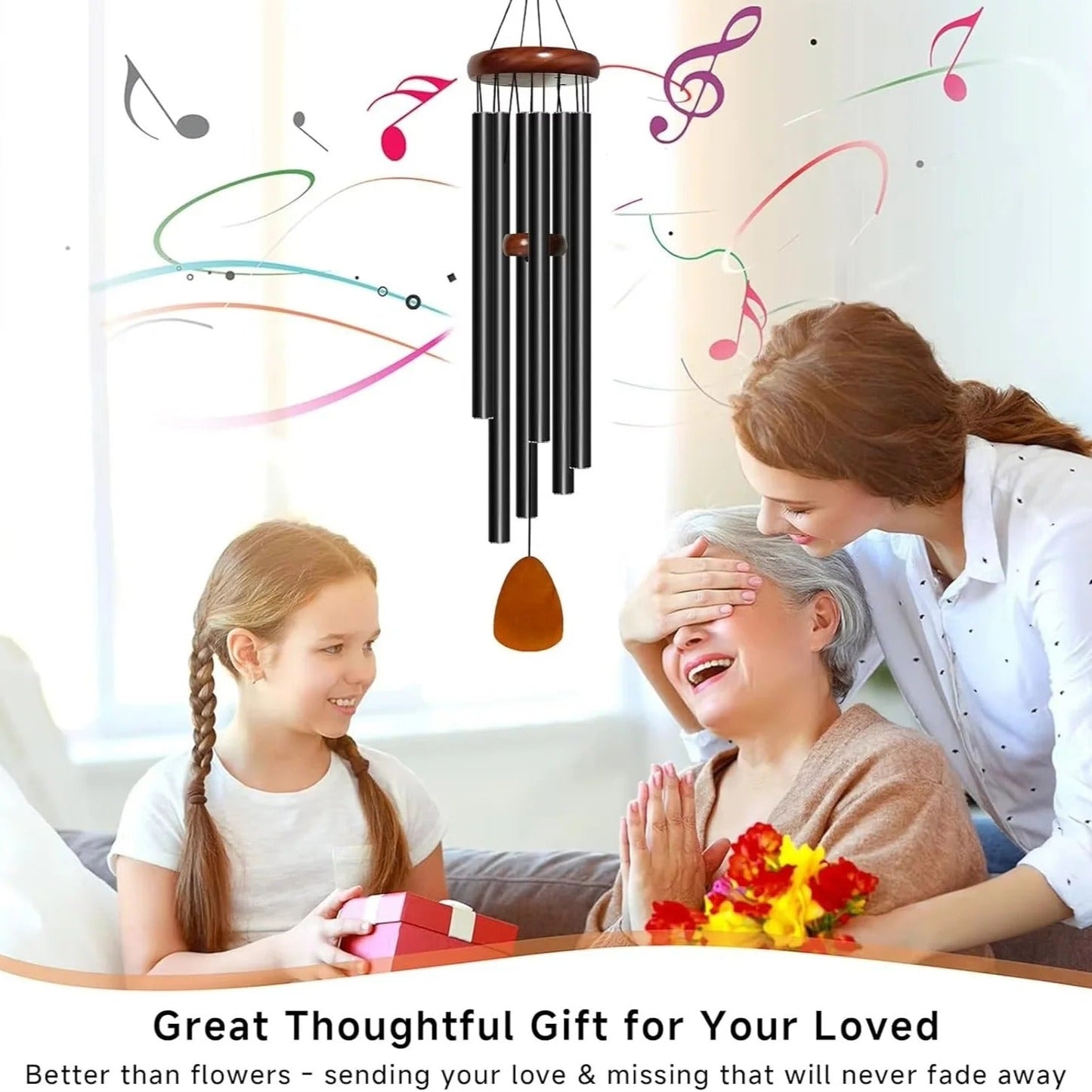 Aluminum Wind Chimes with Wooden Top and Weather-Resistant Tubes