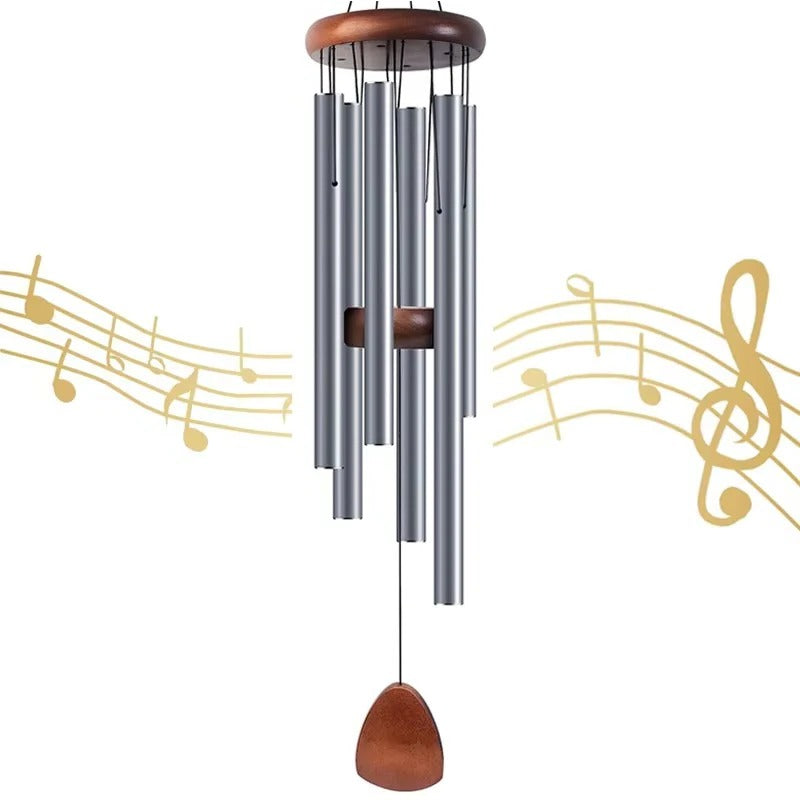 Aluminum Wind Chimes with Wooden Top and Weather-Resistant Tubes