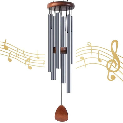 Aluminum Wind Chimes with Wooden Top and Weather-Resistant Tubes