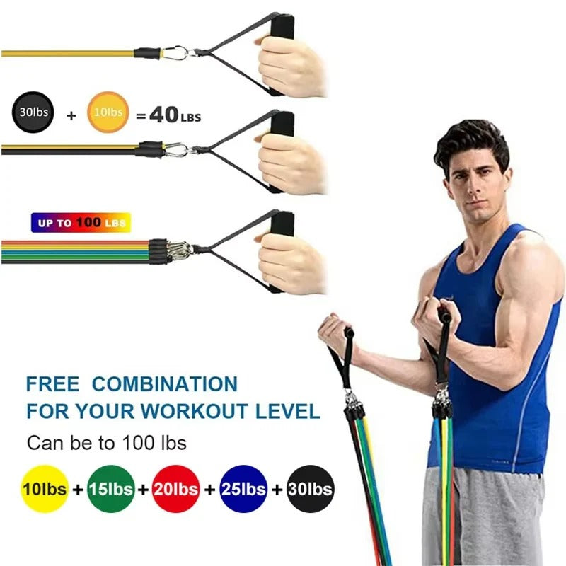 Stackable Resistance Bands with Foam Handles and Door Anchor, 11-Piece Set