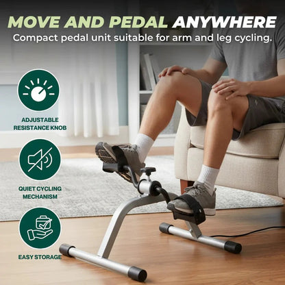 Mini Pedal Exerciser with Adjustable Resistance and Dual Position Training for Seated Workouts