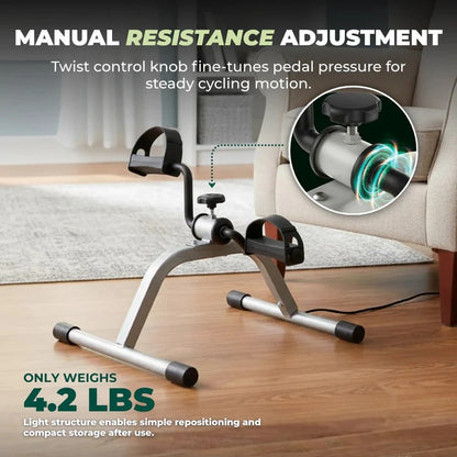 Mini Pedal Exerciser with Adjustable Resistance and Dual Position Training for Seated Workouts