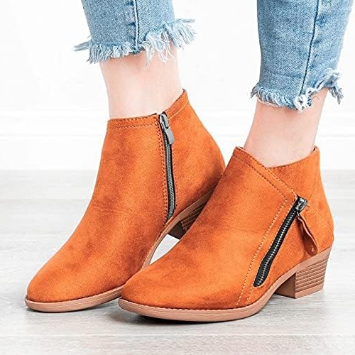 Ankle Boots with Full Side Zipper and Lace Closure, Arch Support Sole