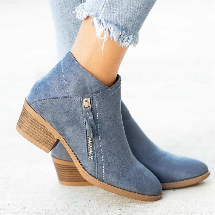 Ankle Boots with Full Side Zipper and Lace Closure, Arch Support Sole