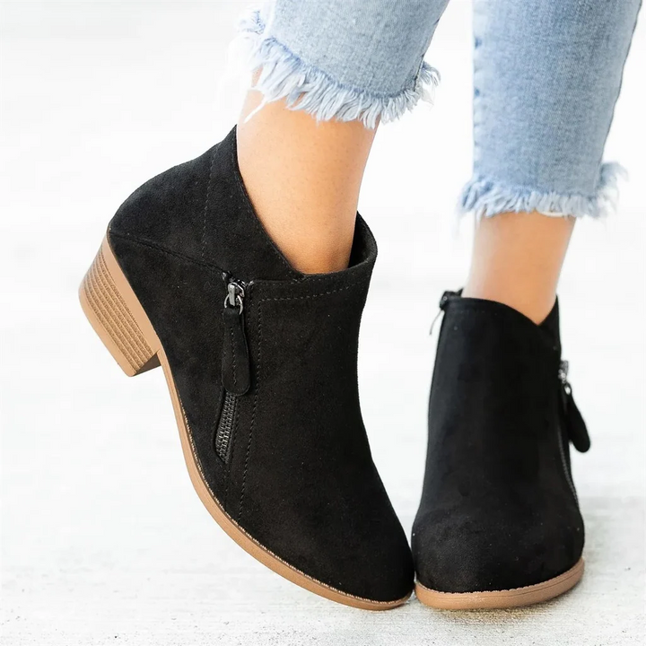 Ankle Boots with Full Side Zipper and Lace Closure, Arch Support Sole