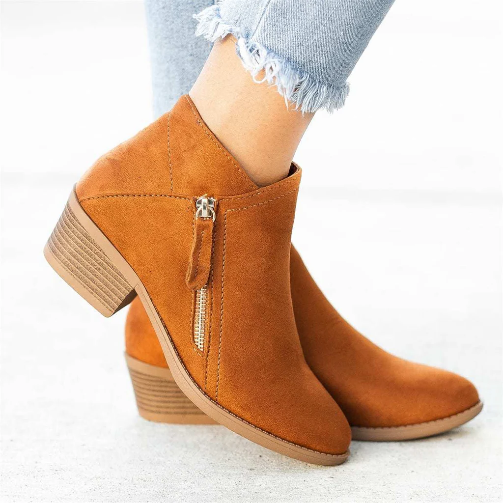 Ankle Boots with Full Side Zipper and Lace Closure, Arch Support Sole