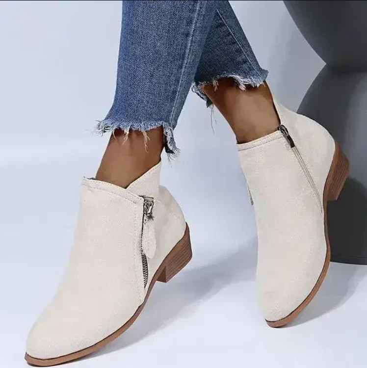 Ankle Boots with Full Side Zipper and Lace Closure, Arch Support Sole
