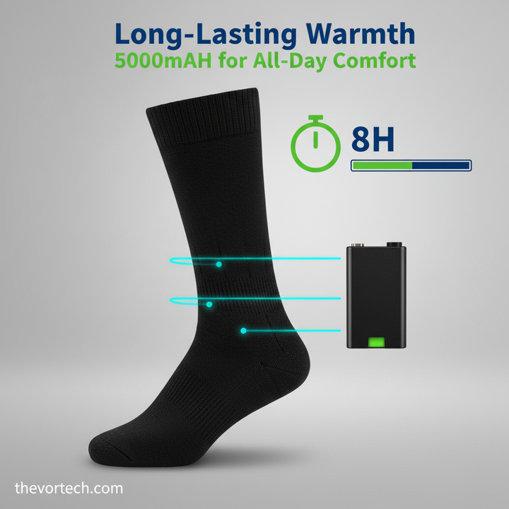 Heated Socks 5000mAh Rechargeable Battery, 8-Hour Warmth, Unisex US 5–14